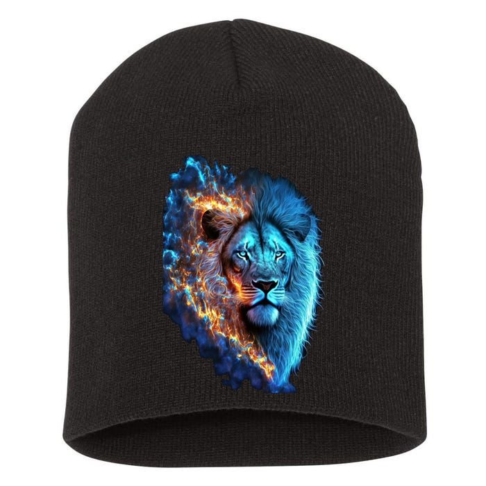 Lion On Fire Cool Graphic Short Acrylic Beanie