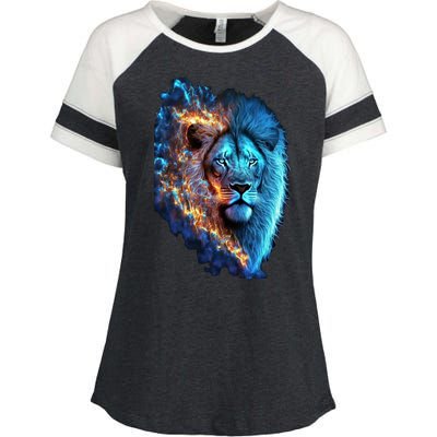 Lion On Fire Cool Graphic Enza Ladies Jersey Colorblock Tee