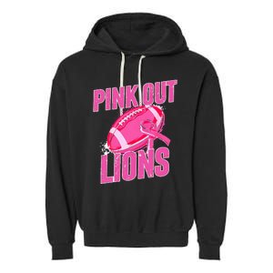 Lions Out Football Tackle Breast Cancer Garment-Dyed Fleece Hoodie