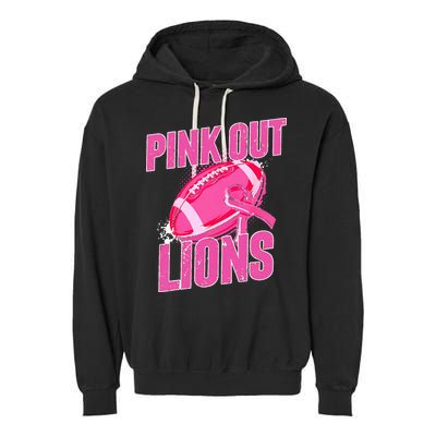 Lions Out Football Tackle Breast Cancer Garment-Dyed Fleece Hoodie
