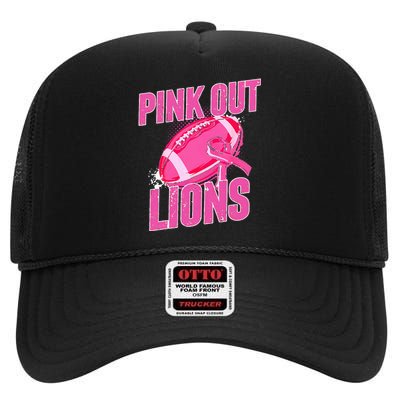 Lions Out Football Tackle Breast Cancer High Crown Mesh Back Trucker Hat