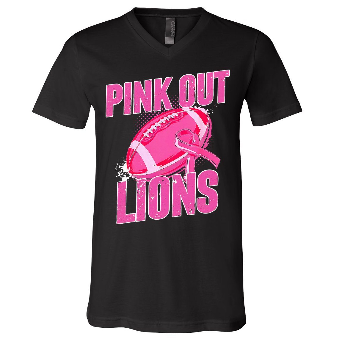 Lions Out Football Tackle Breast Cancer V-Neck T-Shirt