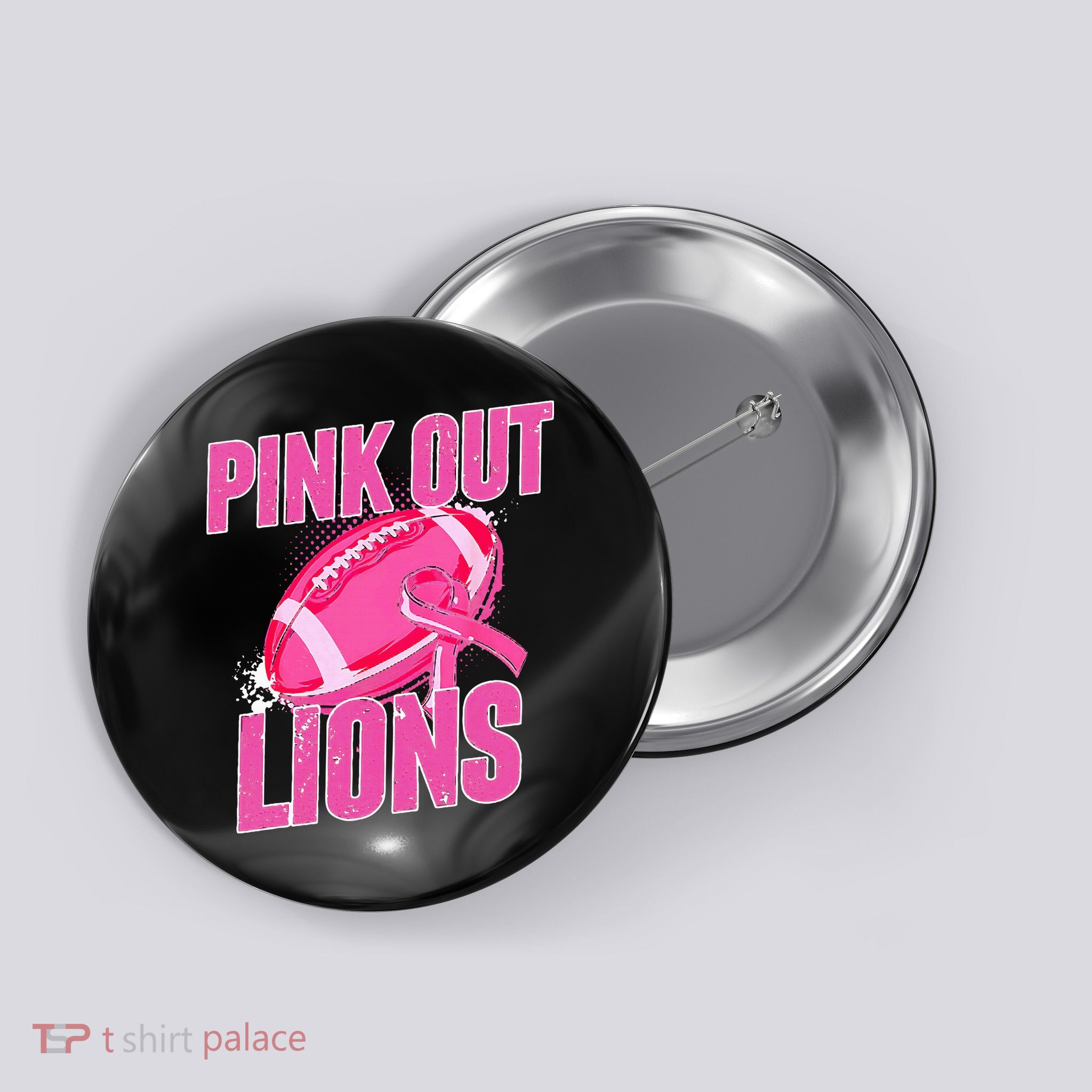 Lions Out Football Tackle Breast Cancer Button