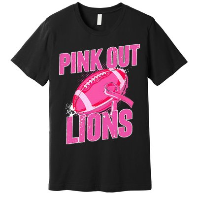 Lions Out Football Tackle Breast Cancer Premium T-Shirt