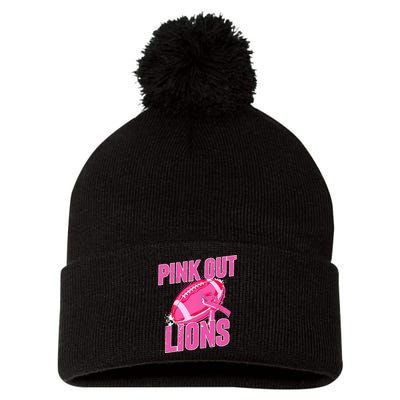 Lions Out Football Tackle Breast Cancer Pom Pom 12in Knit Beanie