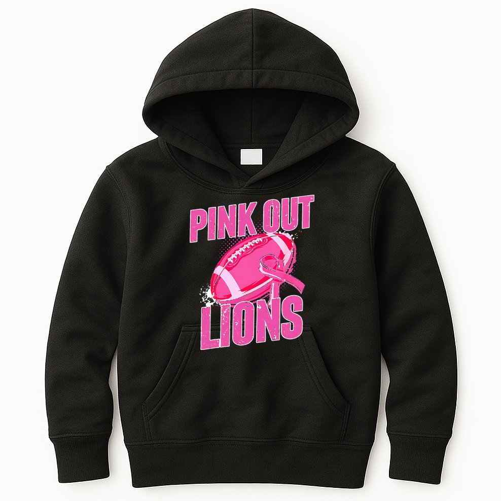 Lions Out Football Tackle Breast Cancer Kids Hoodie