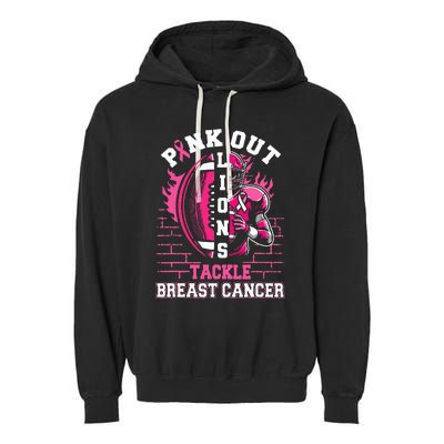 Lions Out Football Tackle Breast Cancer Garment-Dyed Fleece Hoodie