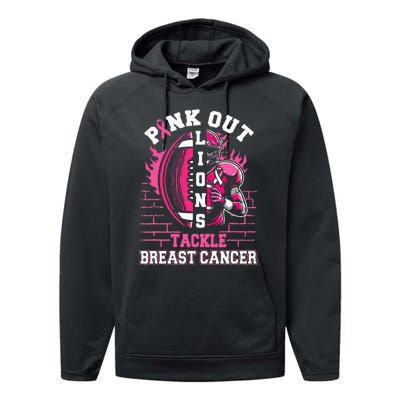 Lions Out Football Tackle Breast Cancer Performance Fleece Hoodie