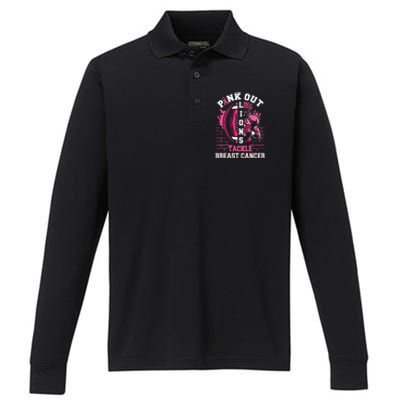 Lions Out Football Tackle Breast Cancer Performance Long Sleeve Polo