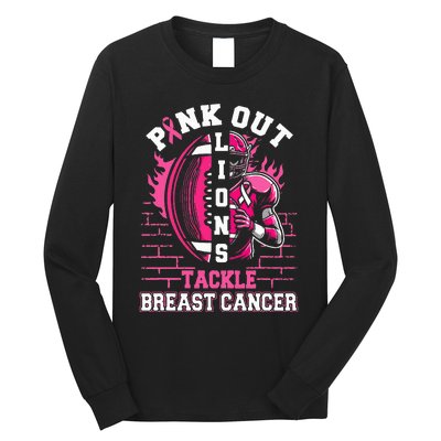 Lions Out Football Tackle Breast Cancer Long Sleeve Shirt