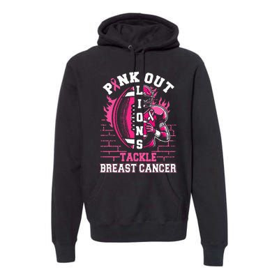 Lions Out Football Tackle Breast Cancer Premium Hoodie