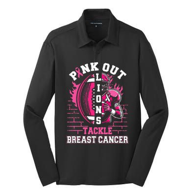 Lions Out Football Tackle Breast Cancer Silk Touch Performance Long Sleeve Polo