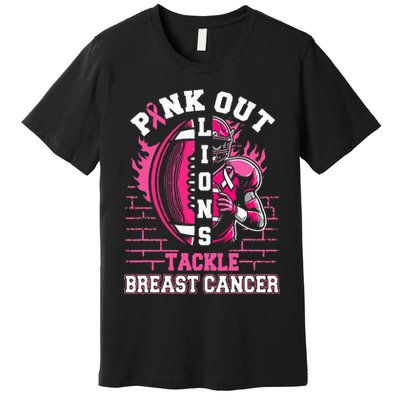 Lions Out Football Tackle Breast Cancer Premium T-Shirt