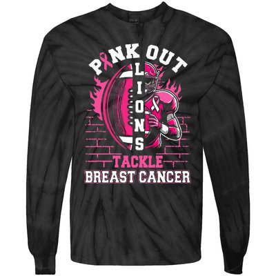 Lions Out Football Tackle Breast Cancer Tie-Dye Long Sleeve Shirt