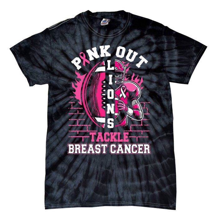 Lions Out Football Tackle Breast Cancer Tie-Dye T-Shirt