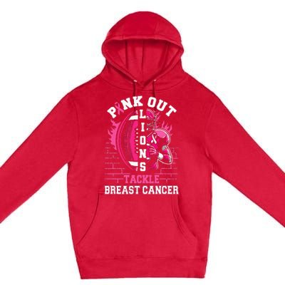 Lions Out Football Tackle Breast Cancer Premium Pullover Hoodie