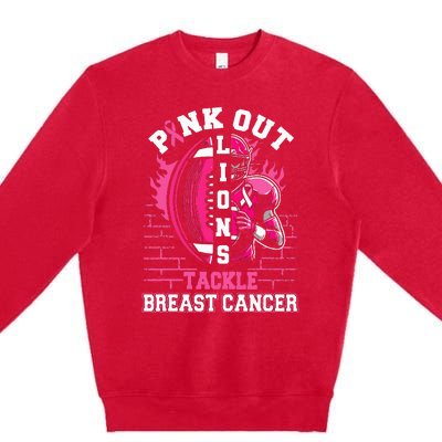 Lions Out Football Tackle Breast Cancer Premium Crewneck Sweatshirt