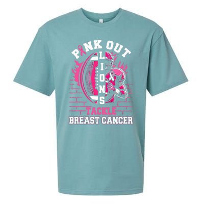 Lions Out Football Tackle Breast Cancer Sueded Cloud Jersey T-Shirt