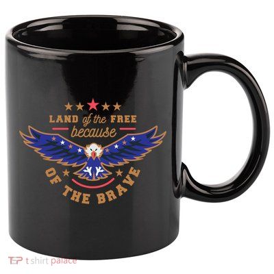 Land Of Free Because Of The Brave Usa Eagle Gift 11oz C Handle Ceramic Mug