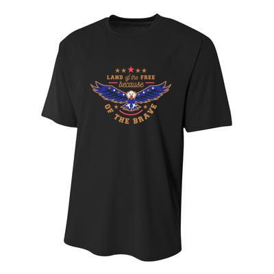 Land Of Free Because Of The Brave Usa Eagle Gift Youth Performance Sprint T-Shirt