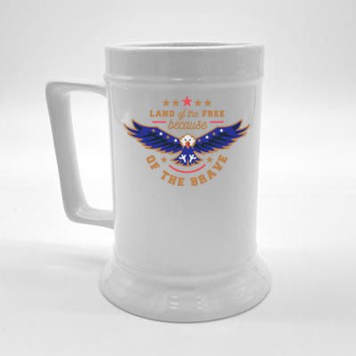 Land Of Free Because Of The Brave Usa Eagle Gift Beer Stein