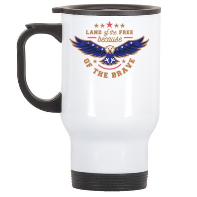 Land Of Free Because Of The Brave Usa Eagle Gift Stainless Steel Travel Mug