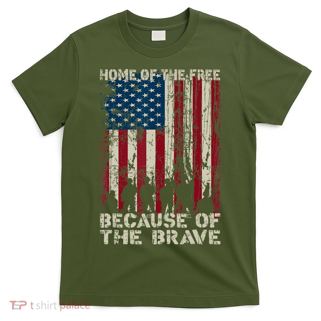 Land of Free Because of Brave July 4th America Flag USA T-Shirt