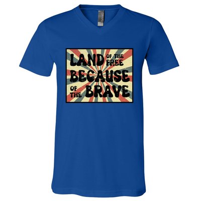 Land Of Free Because Of Brave July 4th America Patriot Usa Gift V-Neck T-Shirt