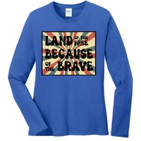 Land Of Free Because Of Brave July 4th America Patriot Usa Gift Ladies Long Sleeve Shirt