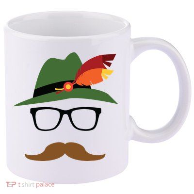 Lederhosen Oktoberfest German Face Glasses Halloween Costume 11oz C Handle Ceramic Mug