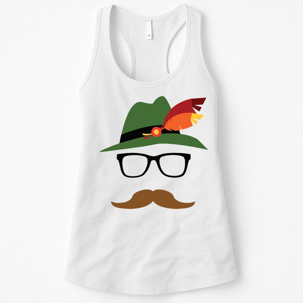 Lederhosen Oktoberfest German Face Glasses Halloween Costume Womens Tank Top