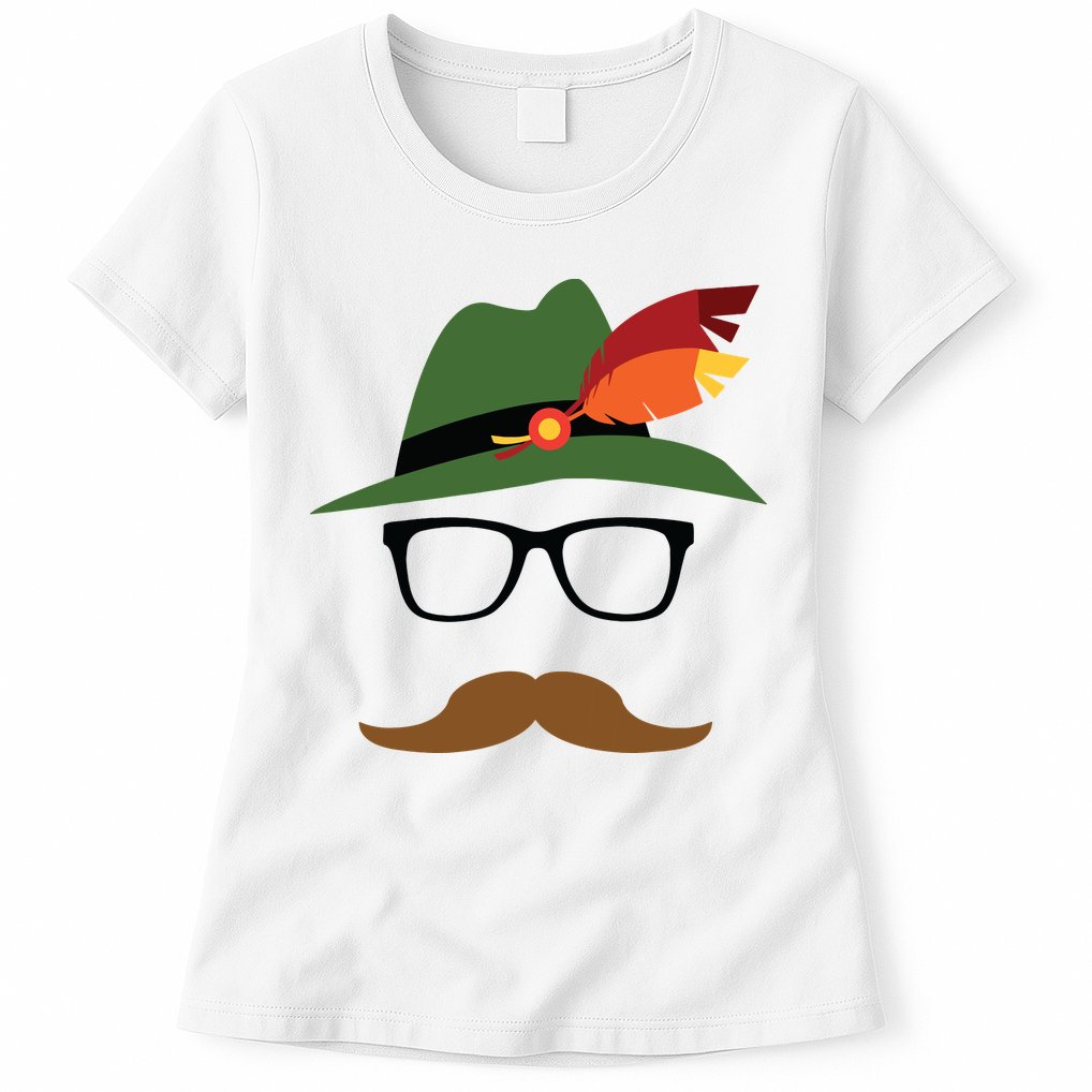 Lederhosen Oktoberfest German Face Glasses Halloween Costume Womens T-Shirt