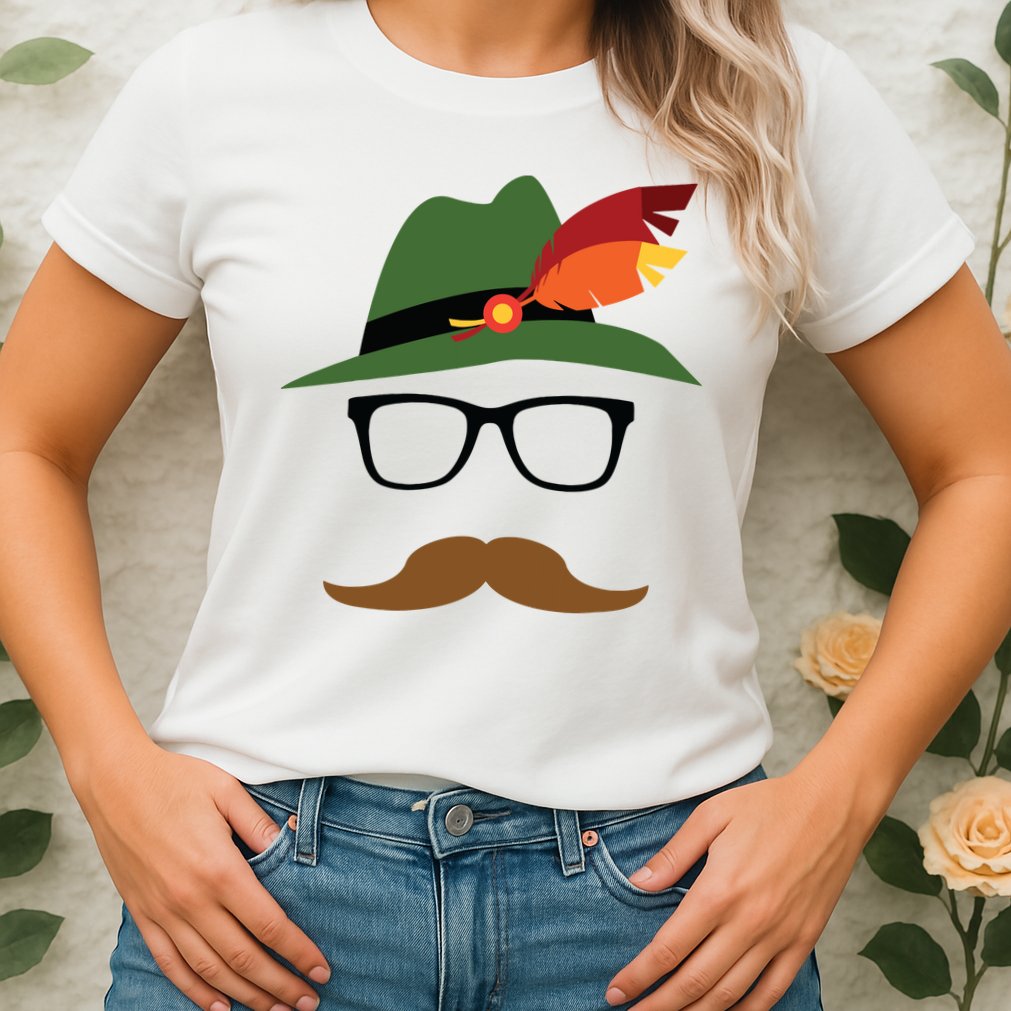 Lederhosen Oktoberfest German Face Glasses Halloween Costume Womens T-Shirt