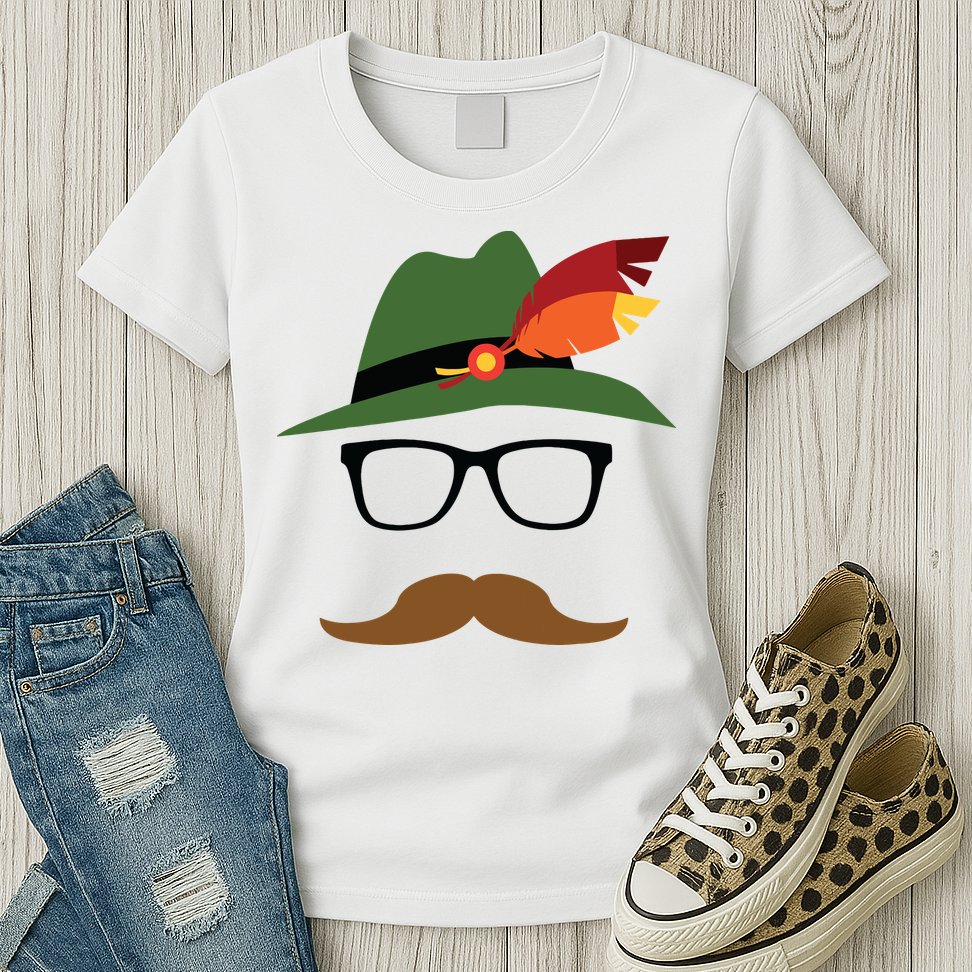Lederhosen Oktoberfest German Face Glasses Halloween Costume Womens T-Shirt