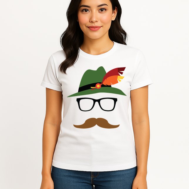 Lederhosen Oktoberfest German Face Glasses Halloween Costume Womens T-Shirt