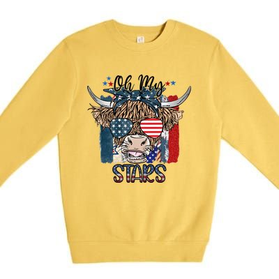 Leopard Ohmeaningful Giftmy Stars Cow American Highland Cow With 4th July Gift Premium Crewneck Sweatshirt