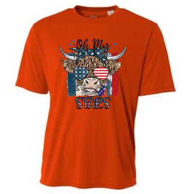 Leopard Ohmeaningful Giftmy Stars Cow American Highland Cow With 4th July Gift Cooling Performance Crew T-Shirt