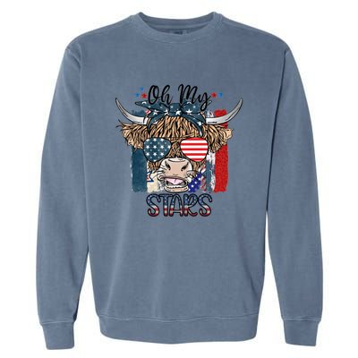 Leopard Ohmeaningful Giftmy Stars Cow American Highland Cow With 4th July Gift Garment-Dyed Sweatshirt