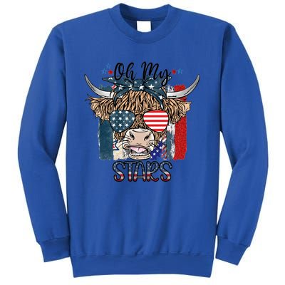 Leopard Ohmeaningful Giftmy Stars Cow American Highland Cow With 4th July Gift Sweatshirt