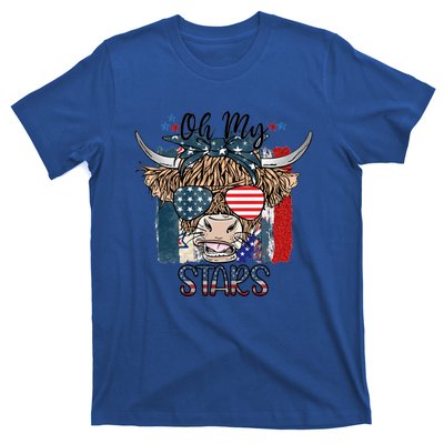 Leopard Ohmeaningful Giftmy Stars Cow American Highland Cow With 4th July Gift T-Shirt