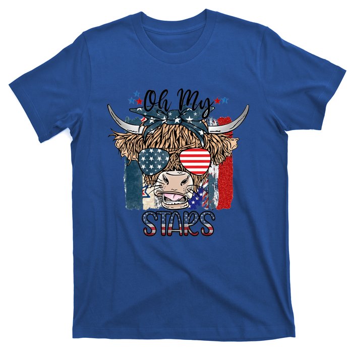 Leopard Ohmeaningful Giftmy Stars Cow American Highland Cow With 4th July Gift T-Shirt