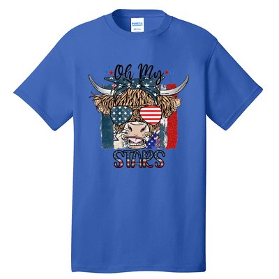 Leopard Ohmeaningful Giftmy Stars Cow American Highland Cow With 4th July Gift Tall T-Shirt