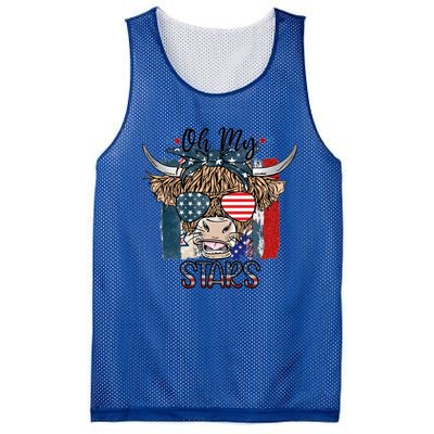 Leopard Ohmeaningful Giftmy Stars Cow American Highland Cow With 4th July Gift Mesh Reversible Basketball Jersey Tank