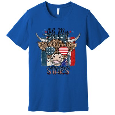 Leopard Ohmeaningful Giftmy Stars Cow American Highland Cow With 4th July Gift Premium T-Shirt