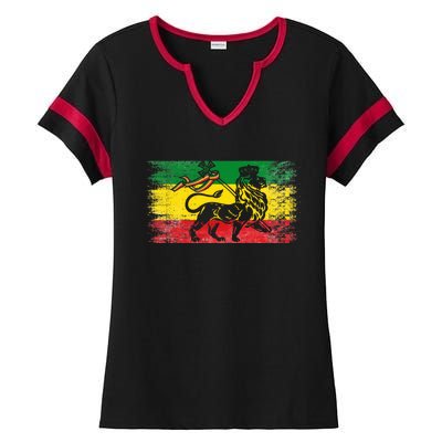 Lion Of Judah Rasta Ethiopian Reggae Old Ethiopia Flag Fan Gift Ladies Halftime Notch Neck Tee