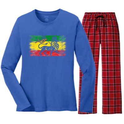 Lion Of Judah Rasta Ethiopian Reggae Old Ethiopia Flag Fan Gift Women's Long Sleeve Flannel Pajama Set 