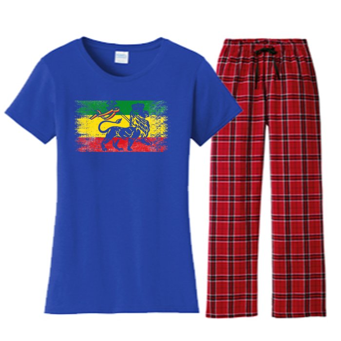 Lion Of Judah Rasta Ethiopian Reggae Old Ethiopia Flag Fan Gift Women's Flannel Pajama Set