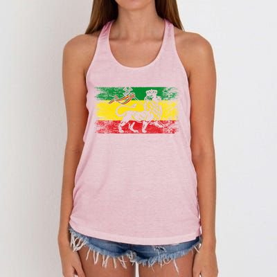 Lion Of Judah Rasta Ethiopian Reggae Old Ethiopia Flag Fan Gift Women's Knotted Racerback Tank