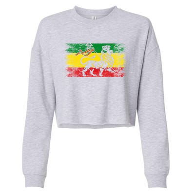 Lion Of Judah Rasta Ethiopian Reggae Old Ethiopia Flag Fan Gift Cropped Pullover Crew