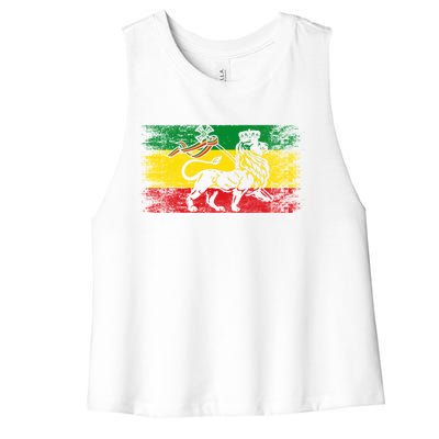 Lion Of Judah Rasta Ethiopian Reggae Old Ethiopia Flag Fan Gift Women's Racerback Cropped Tank